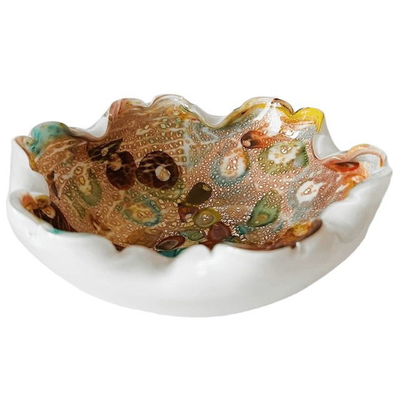 Image 1 of Vintage Murano Glasschale weiß Tutti Frutti 1960er Jahre