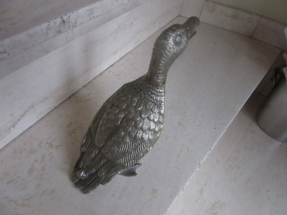 Ente dekoratives Objekt, Silberfarbenes Metall, Dekorative Objekte, Vintage (Foto 2 von 5)