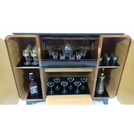 Image 1 of Vintage wooden glass bar storage by Jindřich Halabala, Czechoslovakia