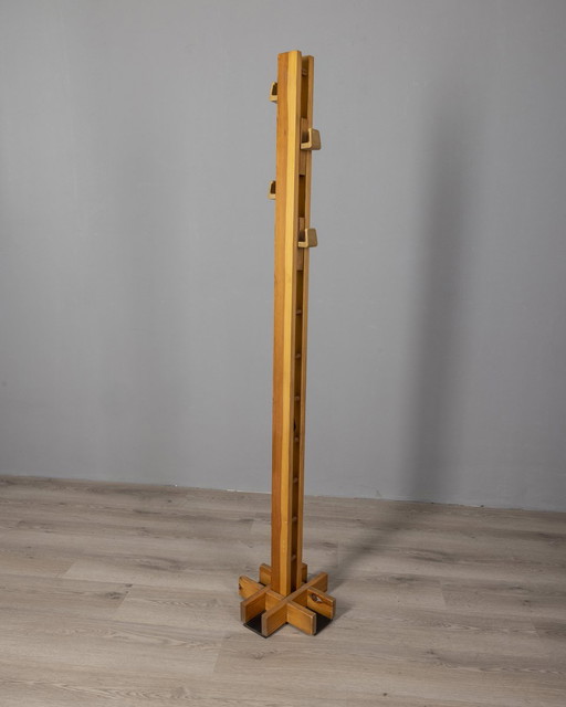 Vintage 70s wooden floor coat rack Italian design 