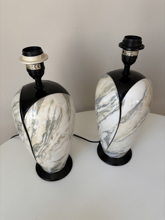 Image 1 of Italian Design Lamps Marble Look 1980s