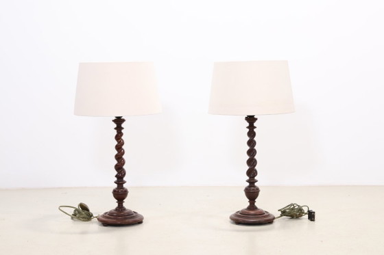 Set di due lampade da tavolo in legno tornito 'Barley twist' (photo 7 of 8)