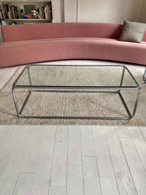 Image 1 of Table basse en métal chromé et verre 