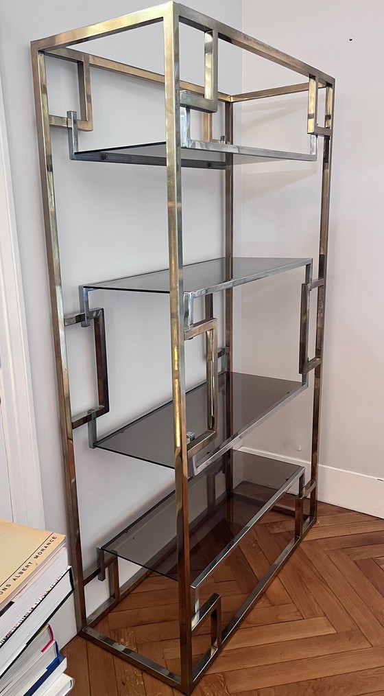 Image 1 of Vintage Chrome and Gold Bookcase by BelgoChrom, 1970s
