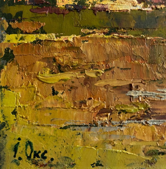 Image 1 of Original Oil Painting Autumn River Landscape The Lonely Fisherman