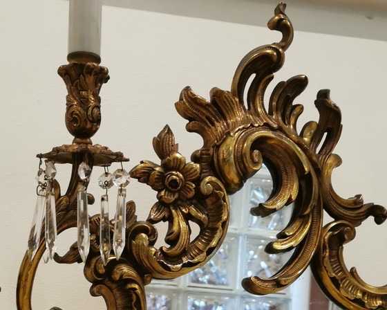 Image 1 of Espejo de bronce antiguo con lámparas