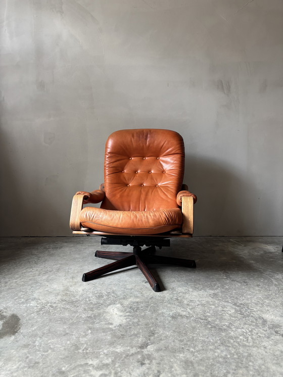 Image 1 of Sillón Göte Möbler, diseño sueco, moderno de mediados de siglo, giratorio, cuero