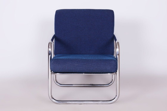 Originele Bauhaus-fauteuil, verchroomd staal, gereinigde bekleding, Tsjechisch, jaren 1950 – Metal, Textile (photo 8 of 11)