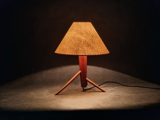 Image 1 of Mid Century Maple Table Lamp Tripod Base ULUV Style, 1960s