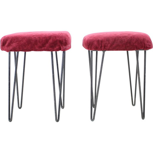 Pair of mid-century metal and fabric stools, Czechoslovakia 1970s