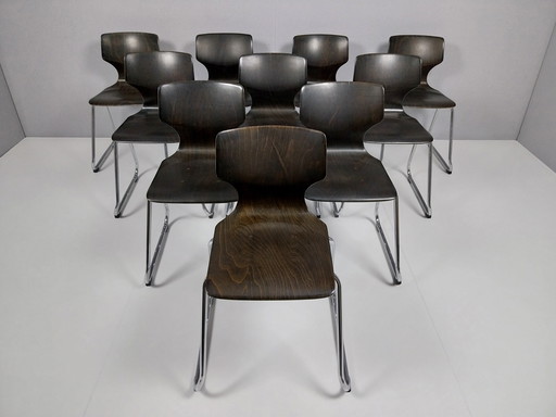 10 x Vintage Vanerum Pagholz Stoelen, Jaren 60 - 70