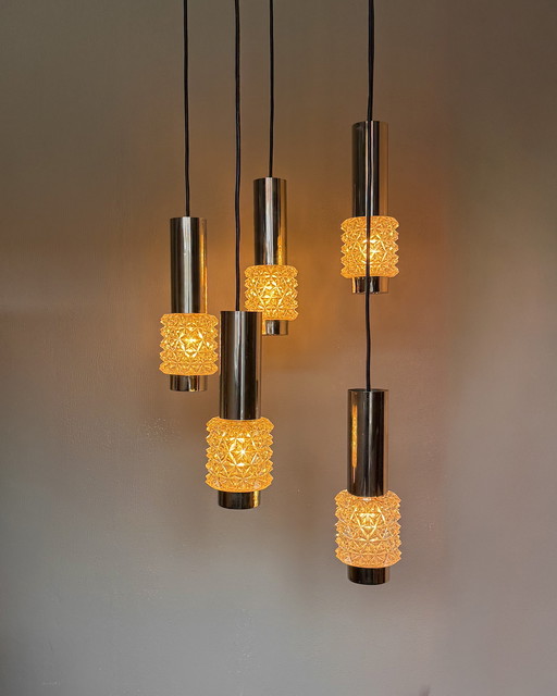 Lampada a sospensione vintage a cascata con 5 luci