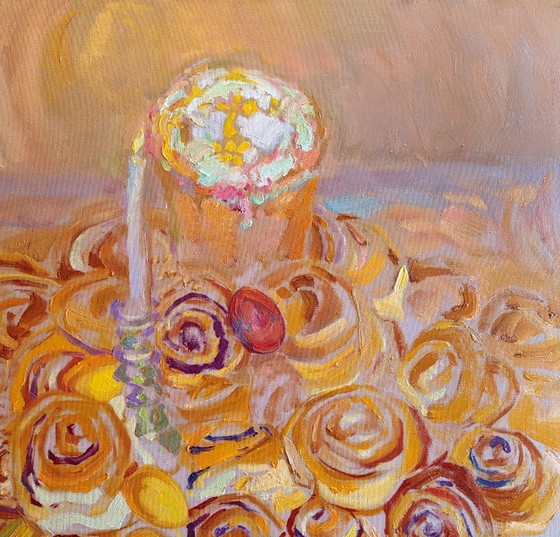 Origineel olieverfschilderij Interieur Taart Traditie Paasstillevens – Schilderijen & Tekeningen, Canvas (photo 3 of 5)