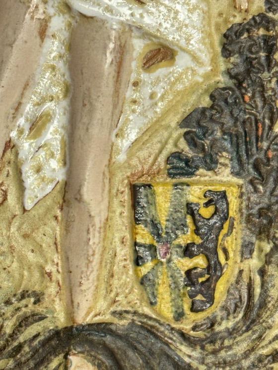 Image 1 of Belgian Ceramic Wall Plaquette with Female Figure and Sun Motif, 1970s