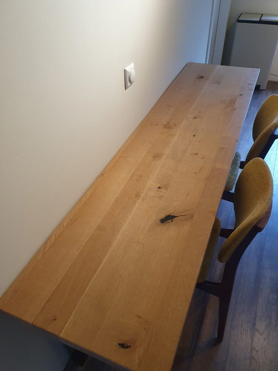 Image 1 of Table étroite en chêne massif 200 cm – Pieds en acier noir