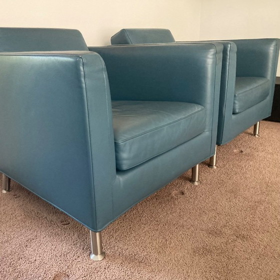 Minotti Copenhagen Sessel – italienisches Originaldesign – blau/graues Leder – Leather, Metal (photo 4 of 6)