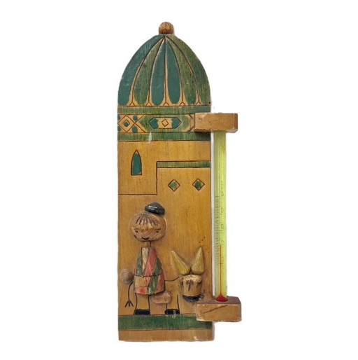 Panneau de thermomètre vintage en bois – Art populaire peint à la main (20 × 7,5 × 2 cm)
