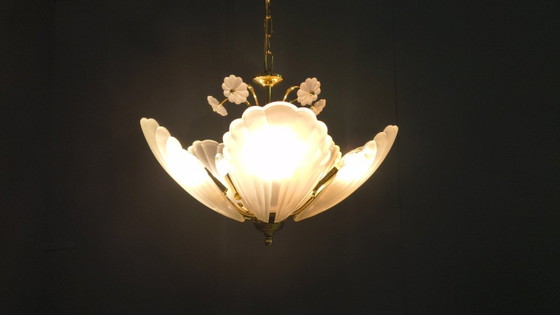 Vintage italian glass and brass chandelier, 1970s (photo 2 of 15)