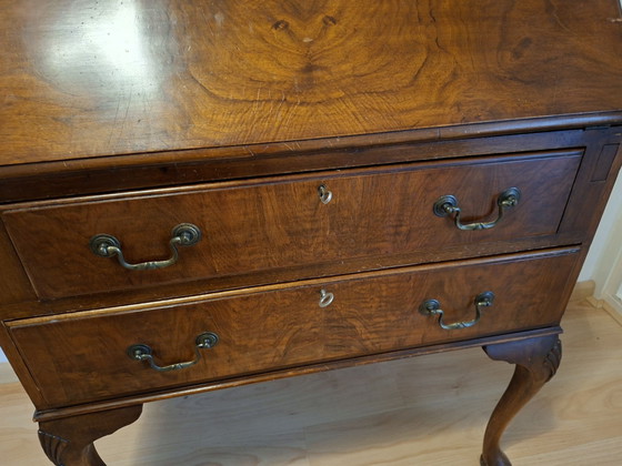 Segretario Inglese in Noce, Scrivanie, Pelle, Legno, Marrone (foto 3 di 6)