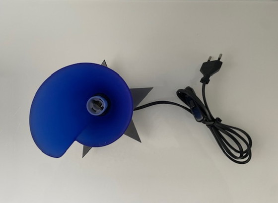 Image 1 of Vintage Zicoli design lamp sapphire blue glass stainless steel