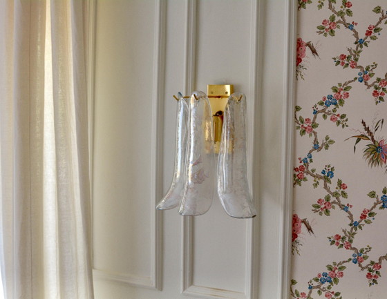 Murano Glas Petal Wandlamp, Helder Iriserend, Messing, Italiaans Kunstglas – Wandlampen, Metal (photo 2 of 8)