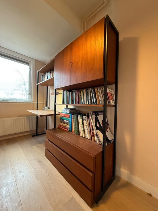 Seventies bureau with integrated shelves and cupboard 