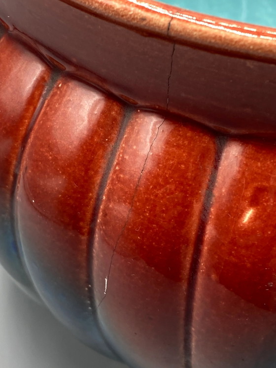 Sarreguemines Slipware Planter – Polychrome Red and Blue Glazes – Crockery, Ceramic, Art Nouveau (photo 6 of 11)