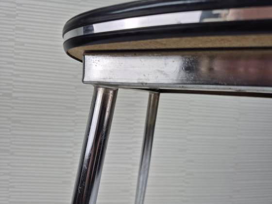 Image 1 of Tabouret Brabantia vintage. Tabouret carré chromé et noir.