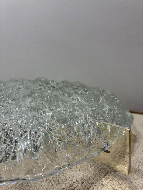 Plafonnier Kaiser Leuchten en verre givré avec supports chromés, 40 cm, années 1970, Chrome, Transparent (photo 4 sur 7)