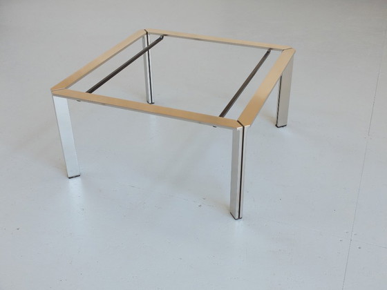 Image 1 of 1 Tavolino, acciaio inossidabile e pietra di travertino, Artelano France, anni '80.