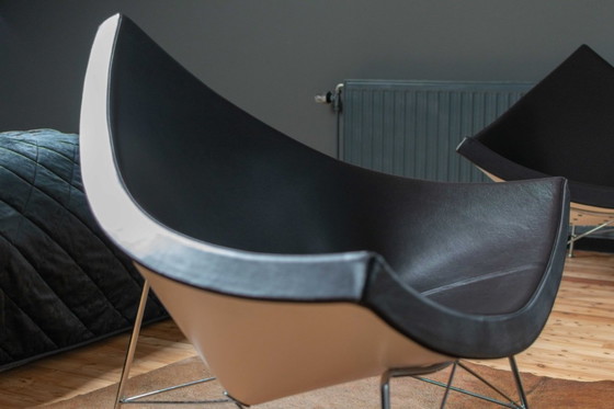 Image 1 of 2x Vitra Coconut Chairs – Leder Premium Nero – Design George Nelson