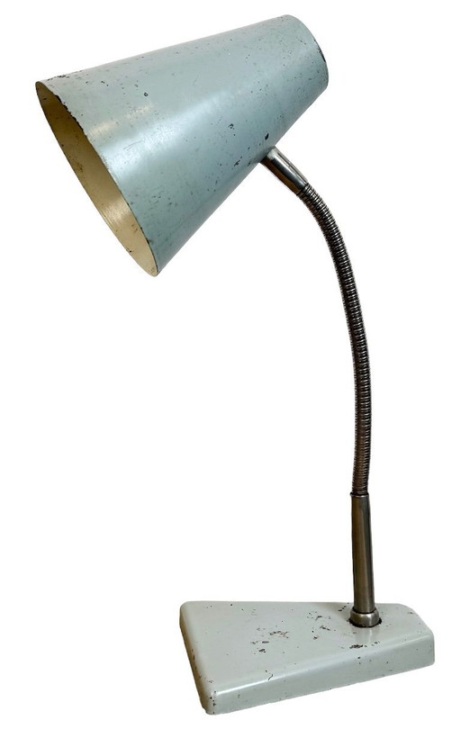 Graue industrielle Schwanenhals-Tischleuchte von Zaos, 1960er Jahre