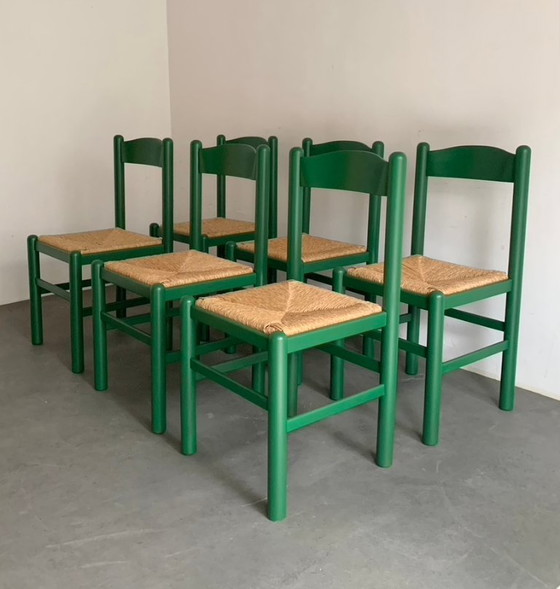 Image 1 of 6 italienische Stühle aus Holz und Binsen