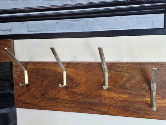 Image 1 of Mid-Century Design Wooden Coat Rack with Mirror and Storage Bench, Pastoe Style, Netherlands, 1960s