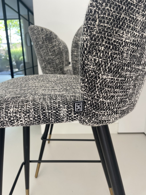 2 bar stools Eichholtz fabric black cambon