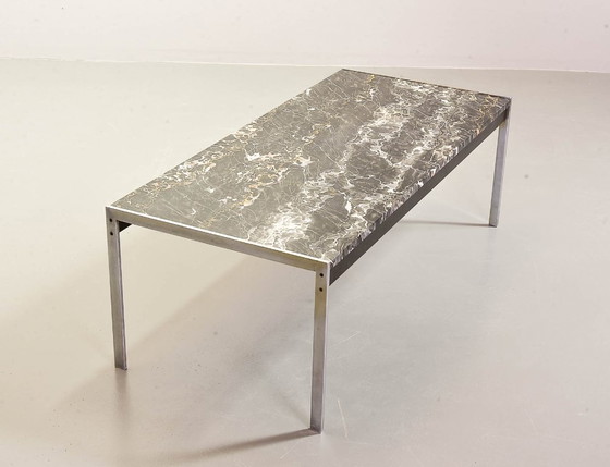Image 1 of Minimalistic and Exclusive Mid-Century Kho Liangh Black Italian Marble and Brushed Steel Coffee Table by Artifort