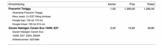 Image 1 of Foscarini Twiggy booglamp zwart halogeen , z.g.a.n. 