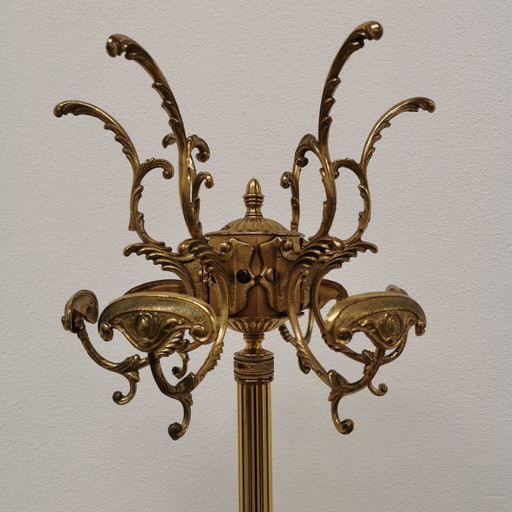 Brass Rococo Standing Coat Stand Hollywood Regency Hall Tree On Marble Base