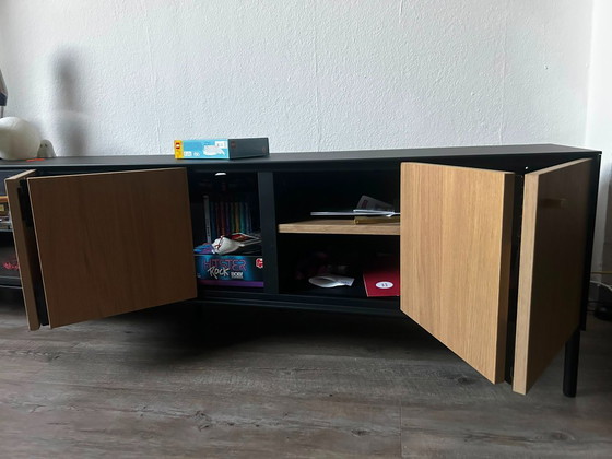 Image 1 of TV sideboard bench IKEA BOASTAD black/oak veneer