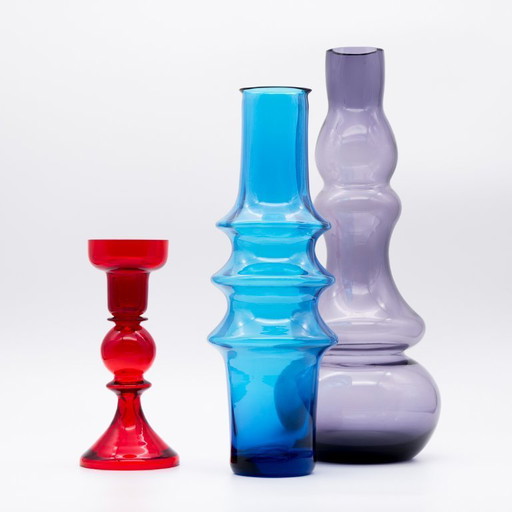 Iconisch design uit het midden van de 20e eeuw, vintage vakmanschap ×3 kunstglazen vazen set WMF