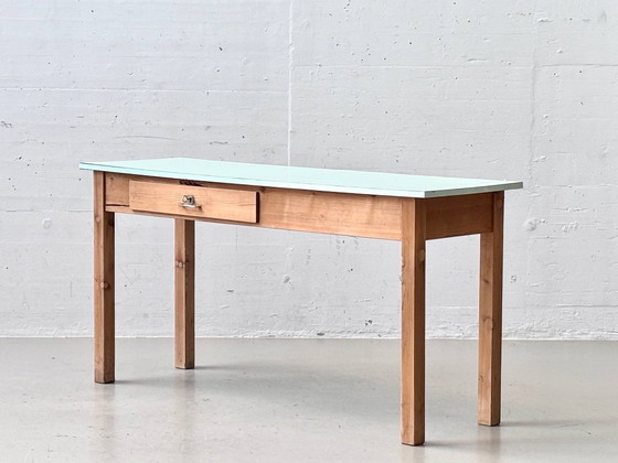 Scrivania Vintage con Piano in Resopal Verde Menta – Scrivanie, Wood (photo 3 of 16)