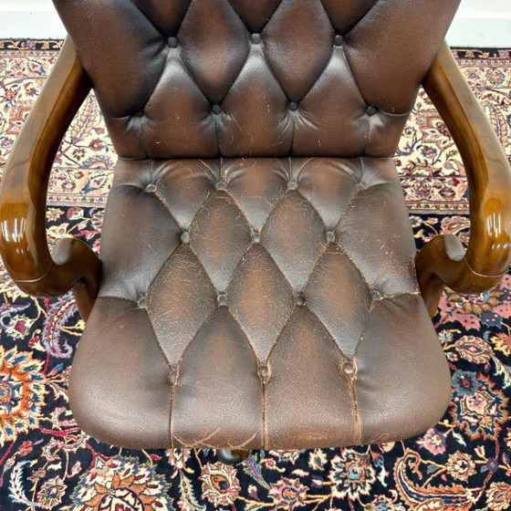 Brown English Chesterfield Office Chair #2 – Leather, Wood (photo 6 of 8)