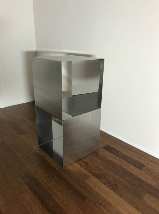 Image 1 of Maria Pergay Pair of stainless steel cube side tables