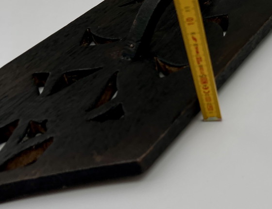 Image 1 of Relieve mural etnográfico tallado a mano, madera oscura, totalmente calado.