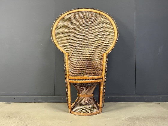 Image 1 of Fauteuil paon vintage en osier, années 1970