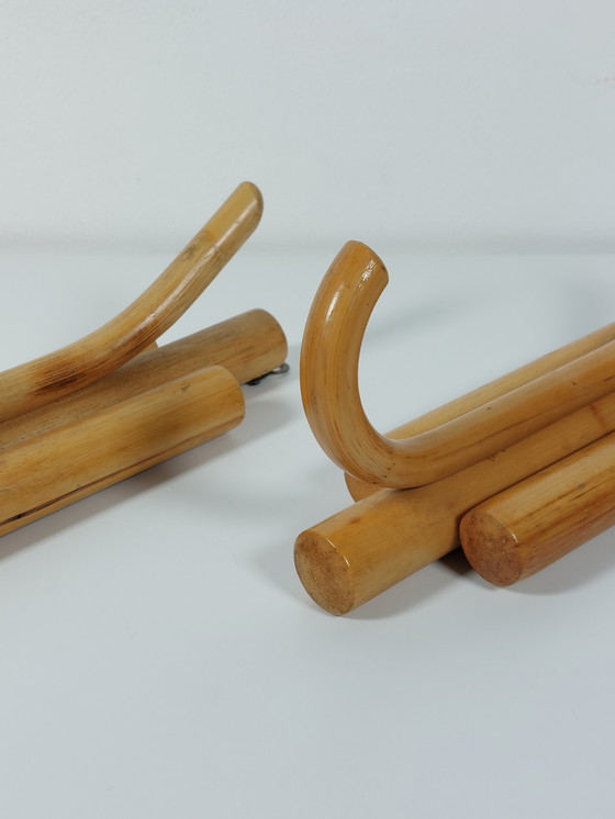 Image 1 of Coppia di attaccapanni vintage in bambù di metà secolo, appendiabiti da parete