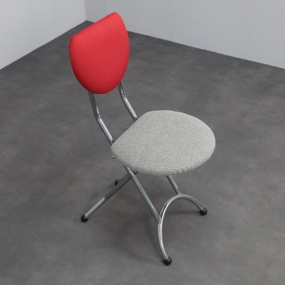 Image 1 of Set di 4 sedie pieghevoli postmoderne in cromo e lana, Italia, anni '90