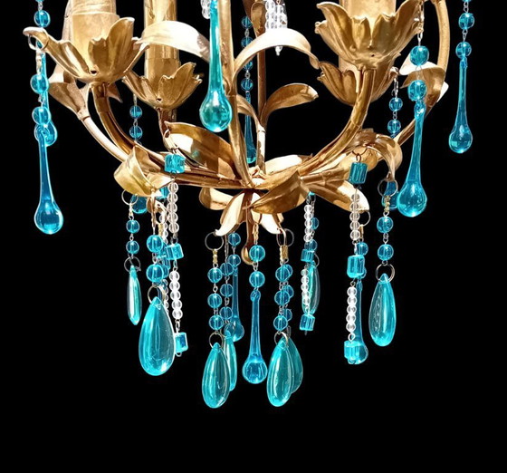 Image 1 of Lustre vintage en or et turquoise.
