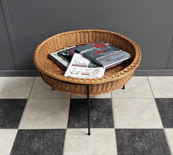 Image 1 of Wicker round magazine basket 1970s