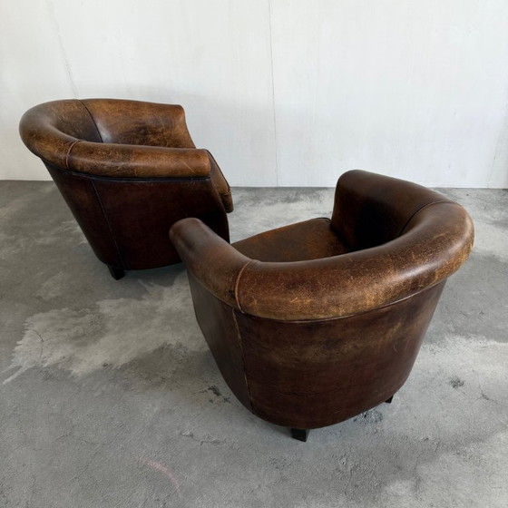 Image 1 of 2 Schapenlederen Fauteuils in Art Deco Stijl